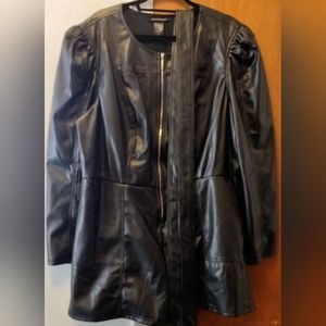 Ashley Stewart Black Long Sleeve Faux Leather Short Jumpsuit w/Belt.